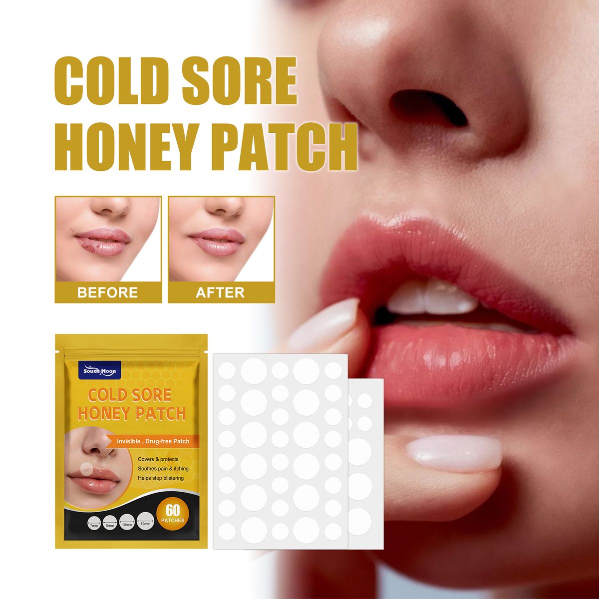 60Pcs Cold Sore Honey Patch Soothe Itching Pain Burning