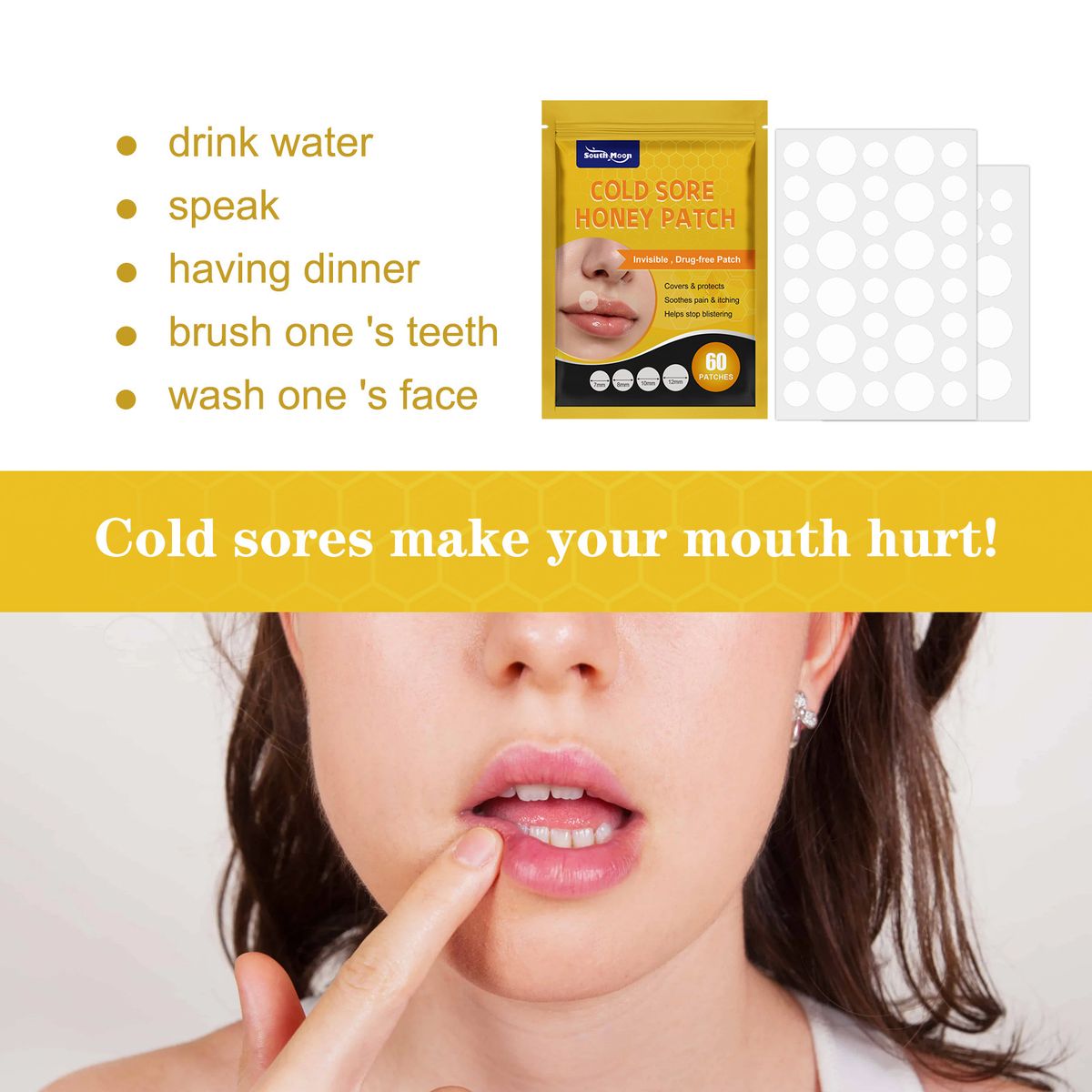 60Pcs Cold Sore Honey Patch Soothe Itching Pain Burning