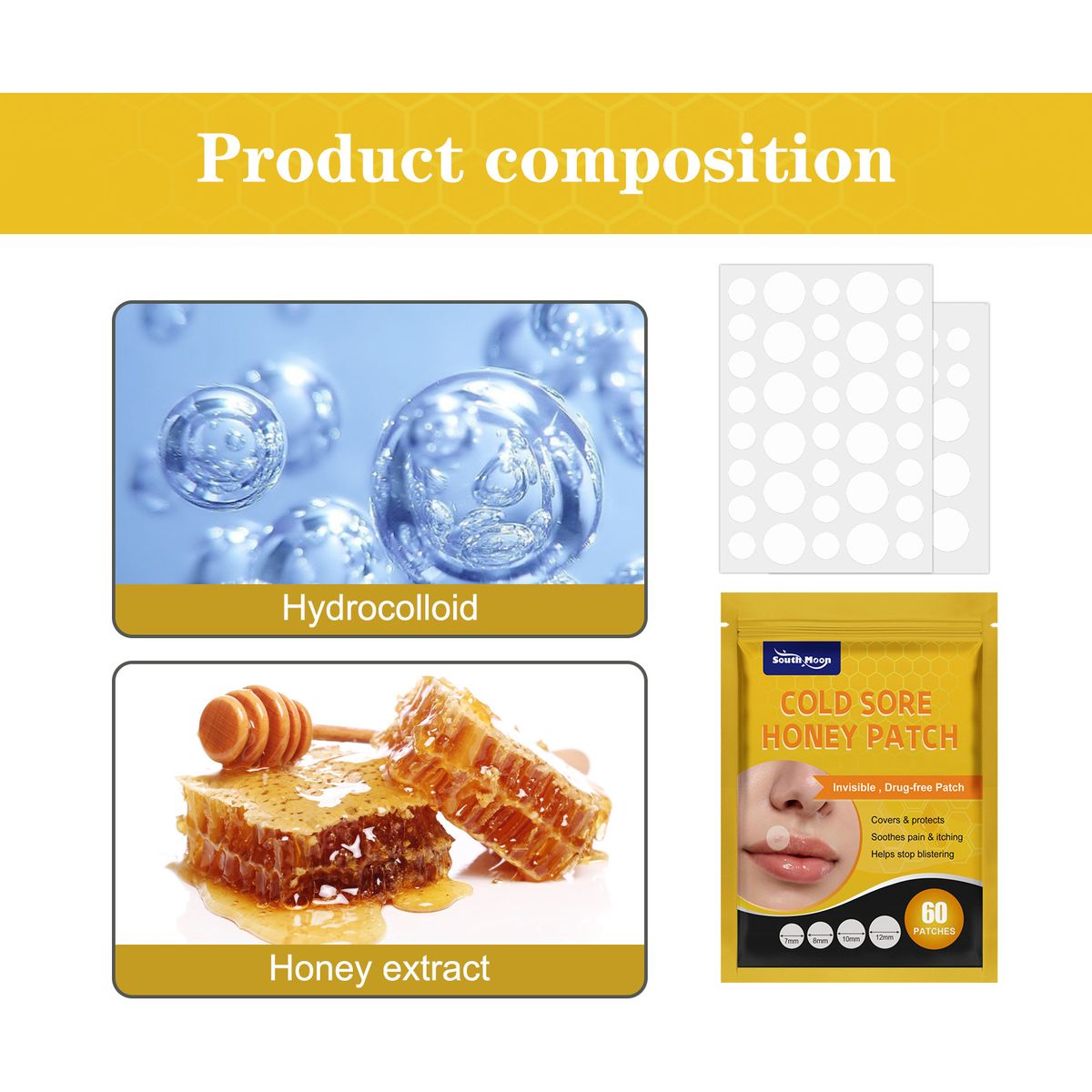 60Pcs Cold Sore Honey Patch Soothe Itching Pain Burning
