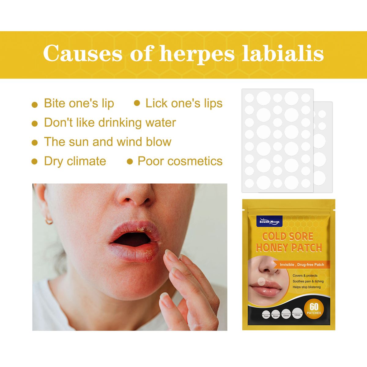 60Pcs Cold Sore Honey Patch Soothe Itching Pain Burning