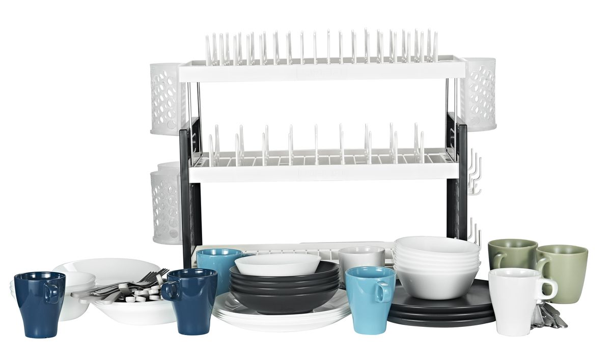 New Rustless 2Tier Plastic Dish Drainer Plate Rack Plus