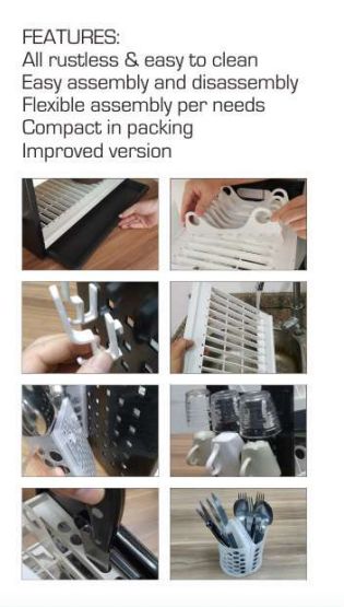 New Rustless 2Tier Plastic Dish Drainer Plate Rack Plus
