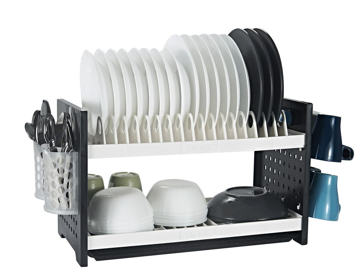 New Rustless 2Tier Plastic Dish Drainer Plate Rack Plus