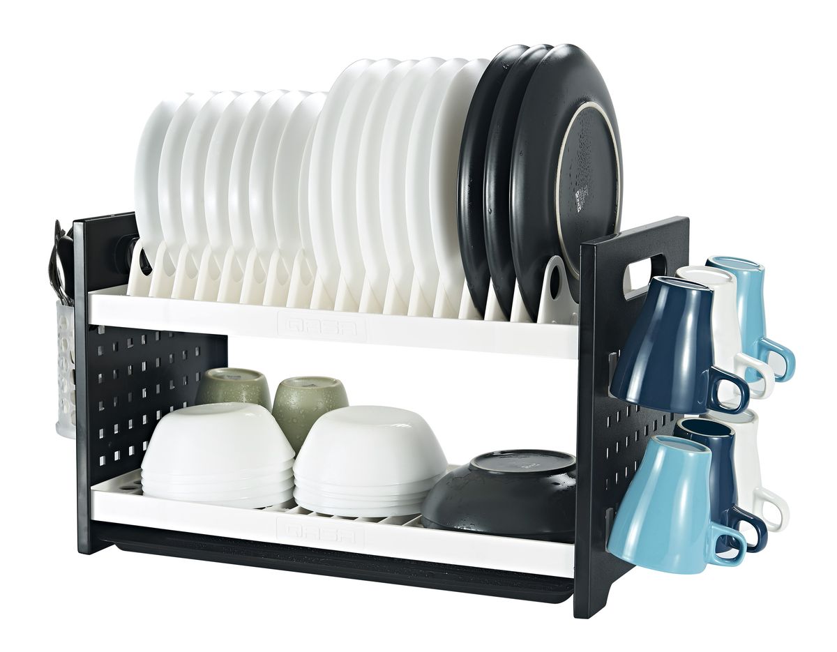 New Rustless 2Tier Plastic Dish Drainer Plate Rack Plus