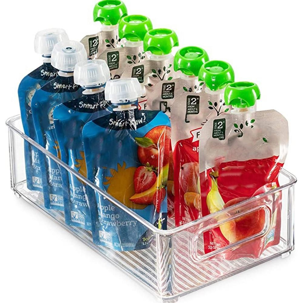 2Pcs Refrigerator Organizer Bins Stackable Fridge Organizers with Cutout Handles Clear Plastic Pantry Food Storage Rack
