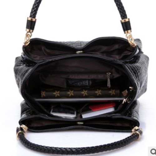 Ladies Fashion Crocodile Pattern Patent Leather Handbag