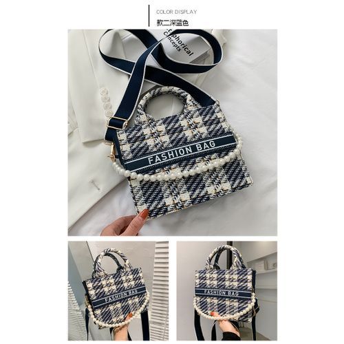 New Women's Foreign Style Net Red Plaid Handbag Tote Bag