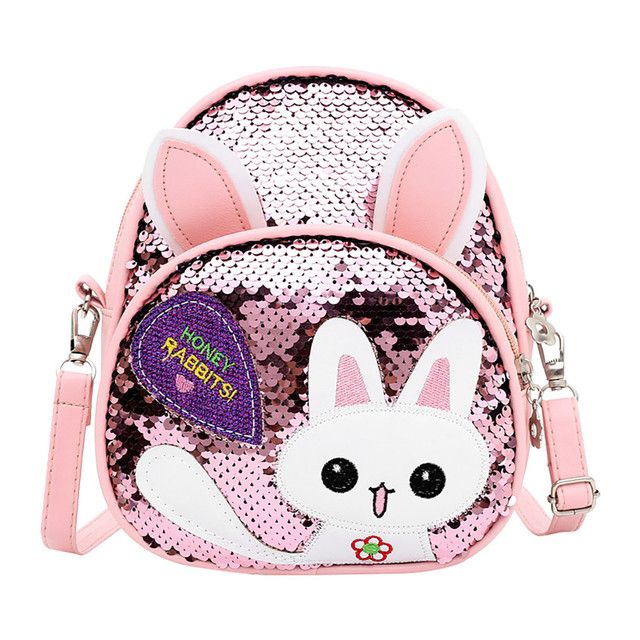 Women Sequins Backpack Rabbit Leather Backpack