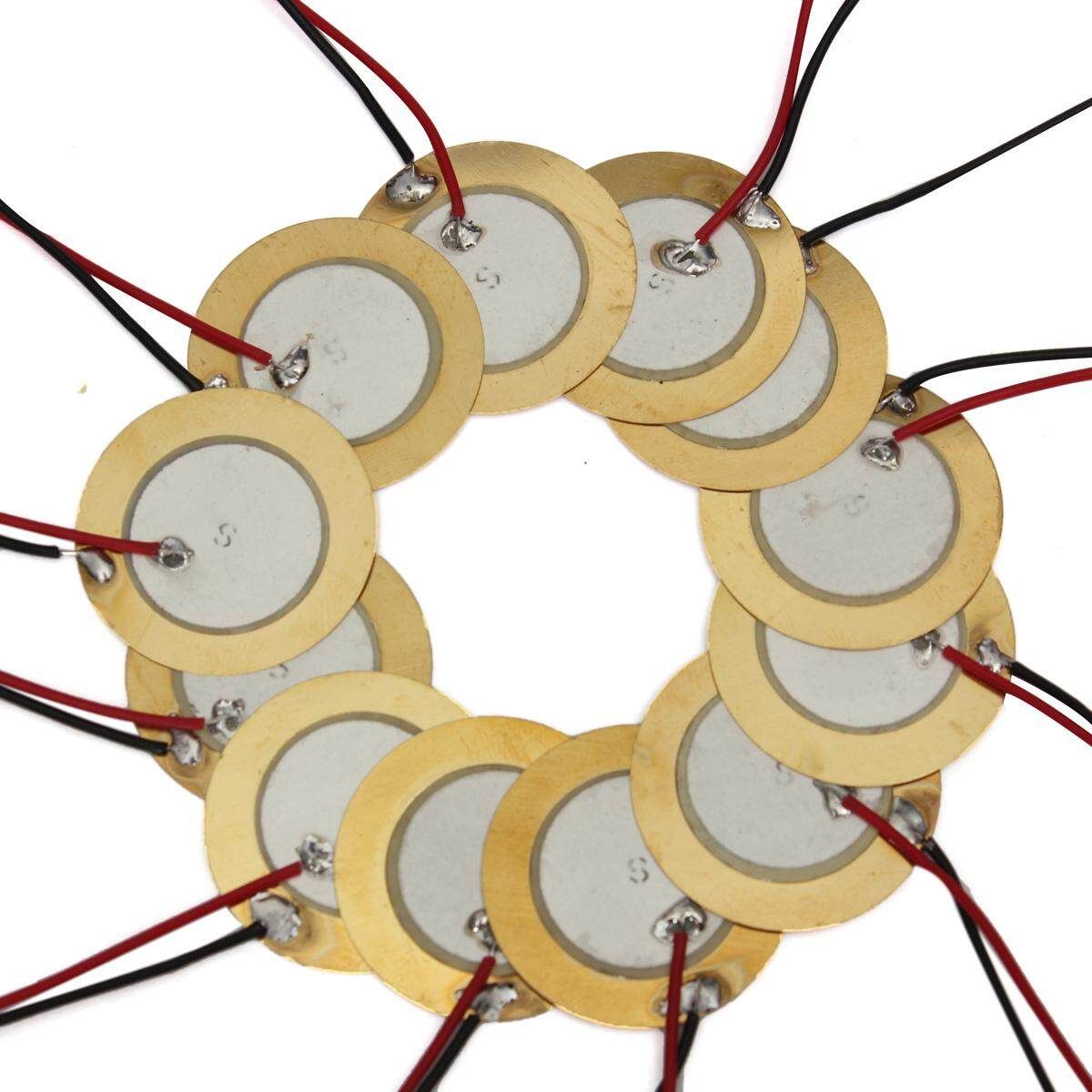 J35 12PC Piezoelectric Piezos Amplifiers Discs Leads For Cigar Box Guitar Pickups Gold