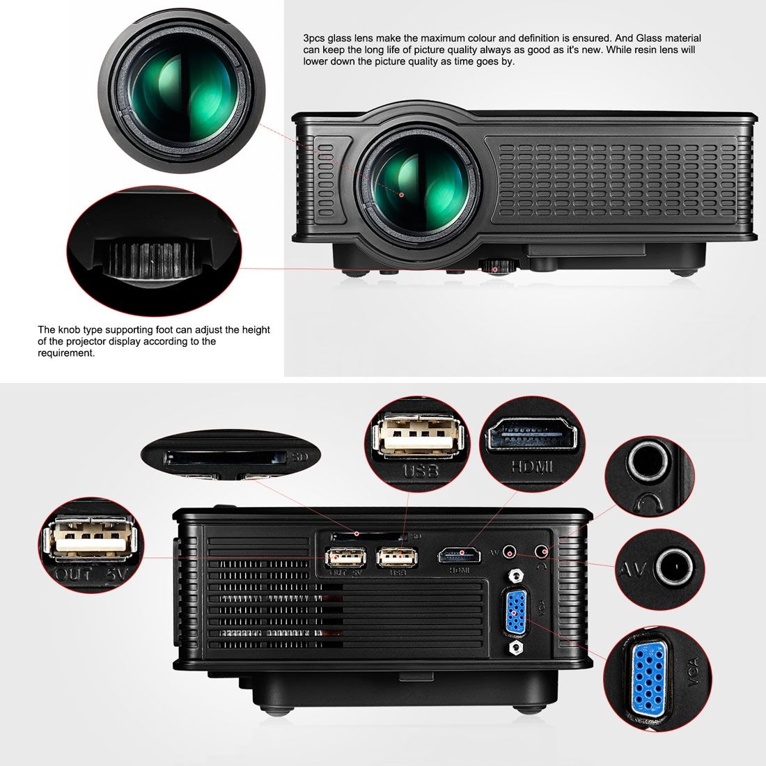 LY-40 1800 Lumens 1280x800 LED Projector, Support AV & USB & VGA & HDMI (White)