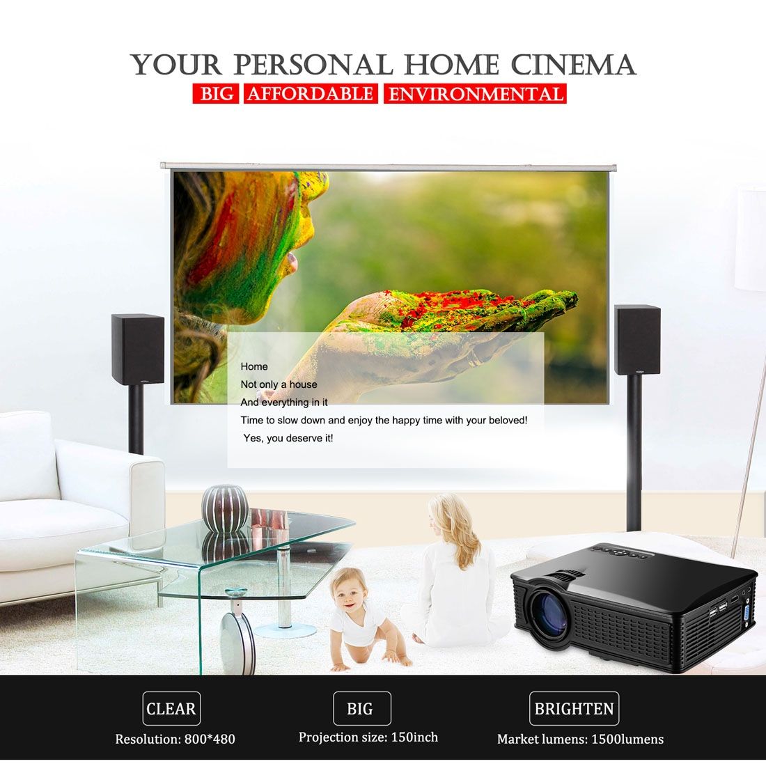 LY-40 1800 Lumens 1280x800 LED Projector, Support AV & USB & VGA & HDMI (White)