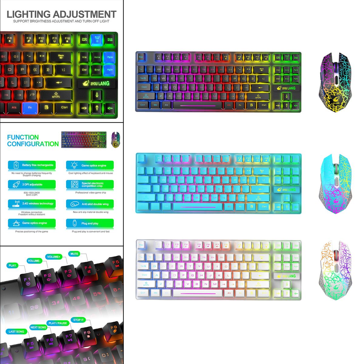 Desk Gaming Wireless Backlit Keyboard Amp; Mouse Set Able