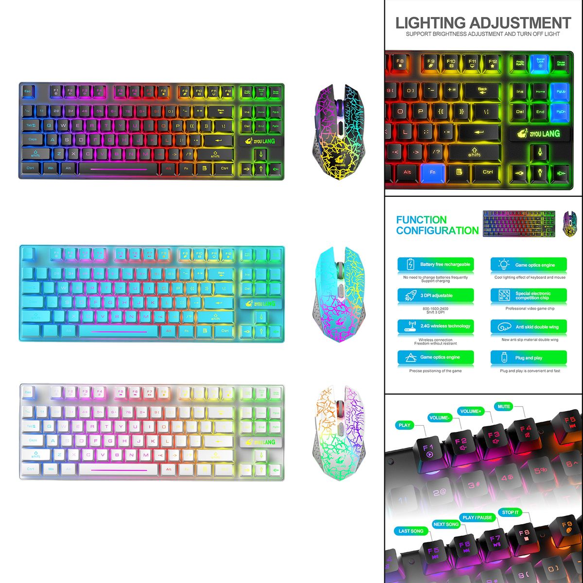 Desk Gaming Wireless Backlit Keyboard Amp; Mouse Set Able