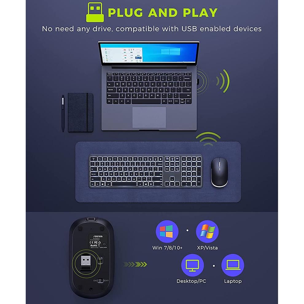 Backlight Wireless Keyboard and Mouse Combo 2.4G USB Silent Keyboard Set