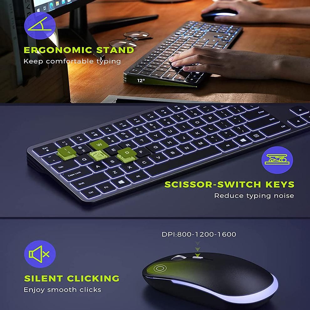 Backlight Wireless Keyboard and Mouse Combo 2.4G USB Silent Keyboard Set