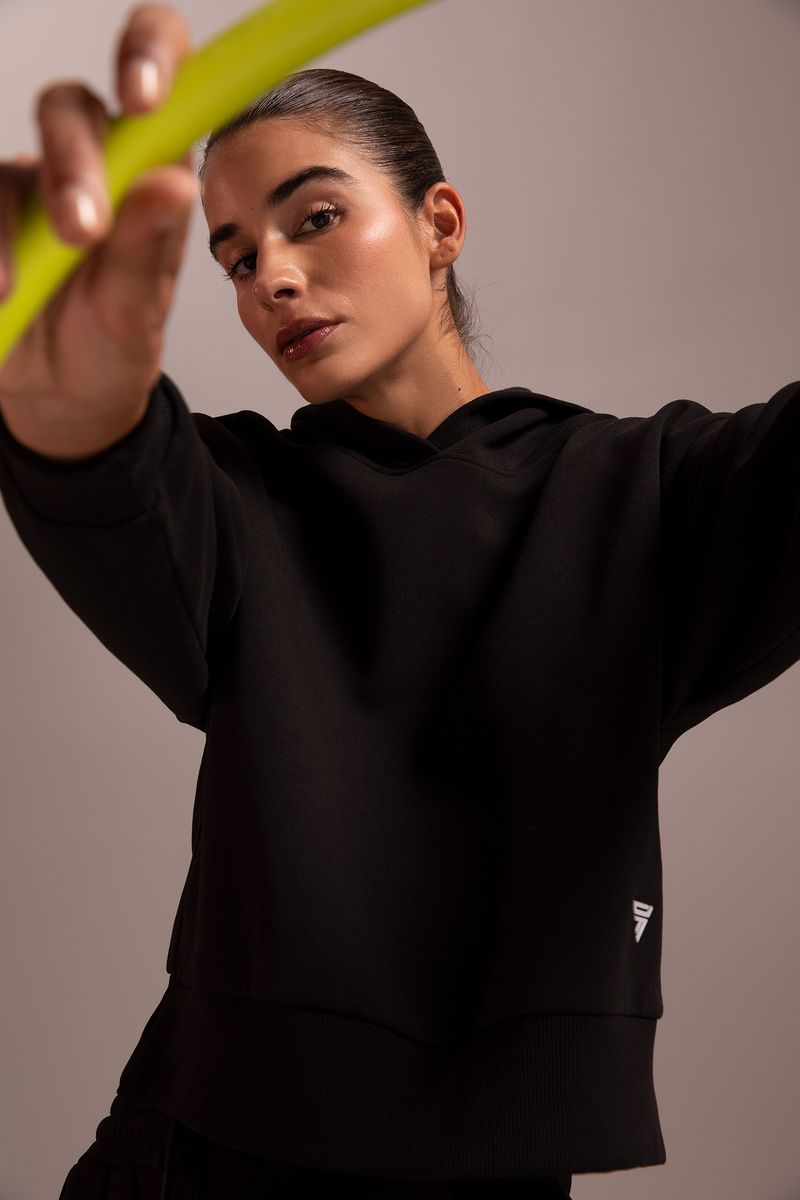 Woman Cover-Up Hooded Long Sleeve Knitted Sweat Shirt-Black