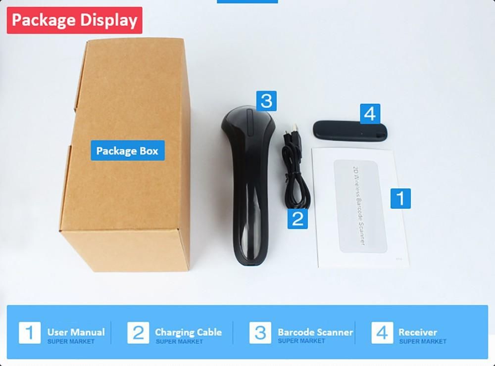 RF1000G Wireless Barcode Scanner Handheld Wechat Scanner Reader for Mobile Payment Computer Screen Supermarket Retail Store Warehouse