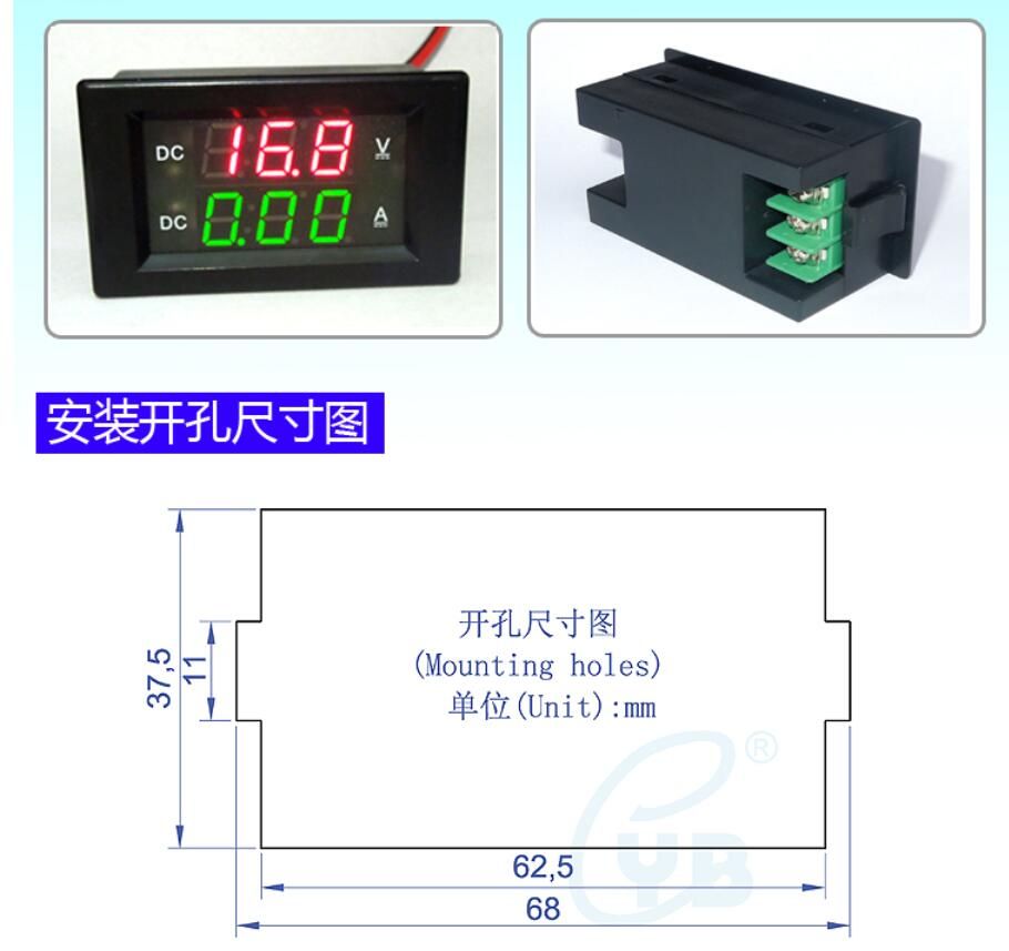 0-600V 20A DC Voltmeter Ammeter Built-in Shunt Dual Display LED Digital Volt AMP Indication FOR 12V 24V Car Voltage Current 300V