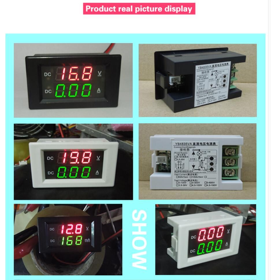 0-600V 20A DC Voltmeter Ammeter Built-in Shunt Dual Display LED Digital Volt AMP Indication FOR 12V 24V Car Voltage Current 300V