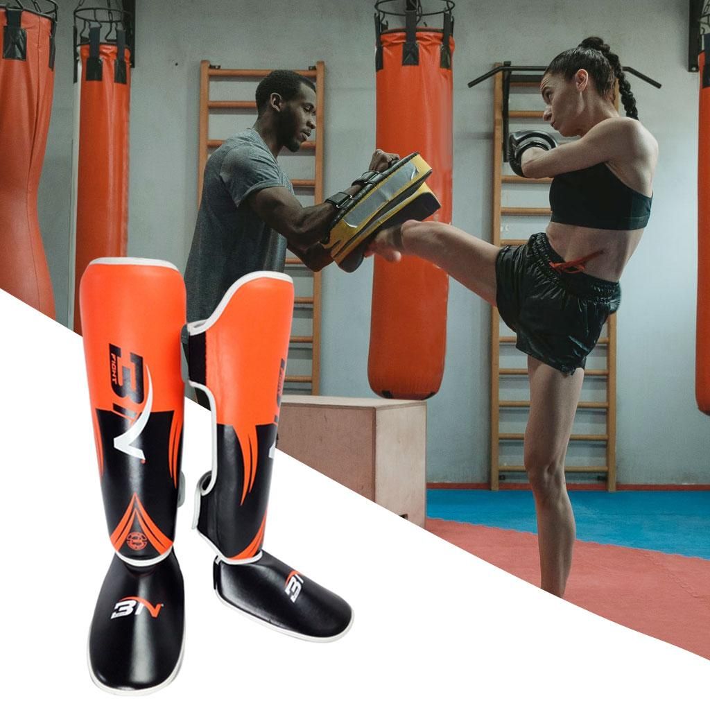 Shin Guards Boxing Muay Thai Protection Leg Training Orange M Teenager