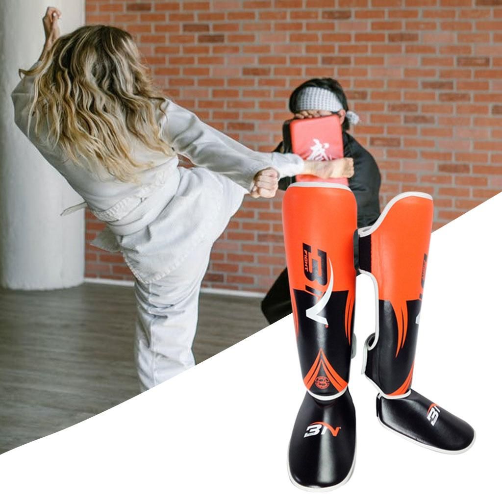 Shin Guards Boxing Muay Thai Protection Leg Training Orange M Teenager