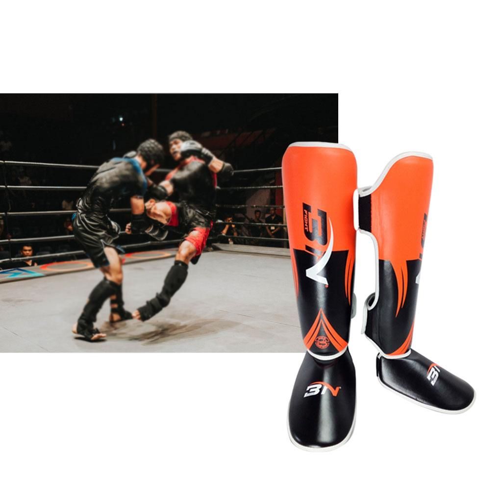 Shin Guards Boxing Muay Thai Protection Leg Training Orange M Teenager