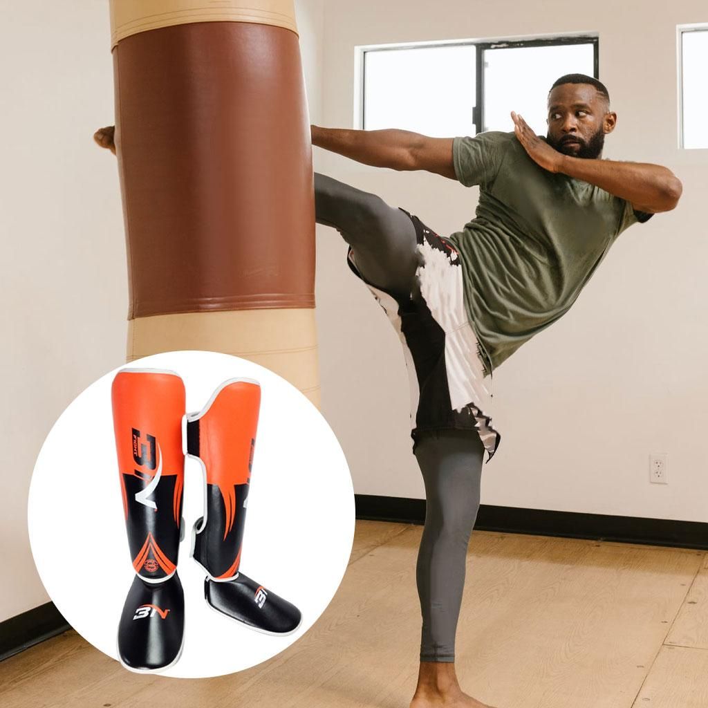 Shin Guards Boxing Muay Thai Protection Leg Training Orange M Teenager