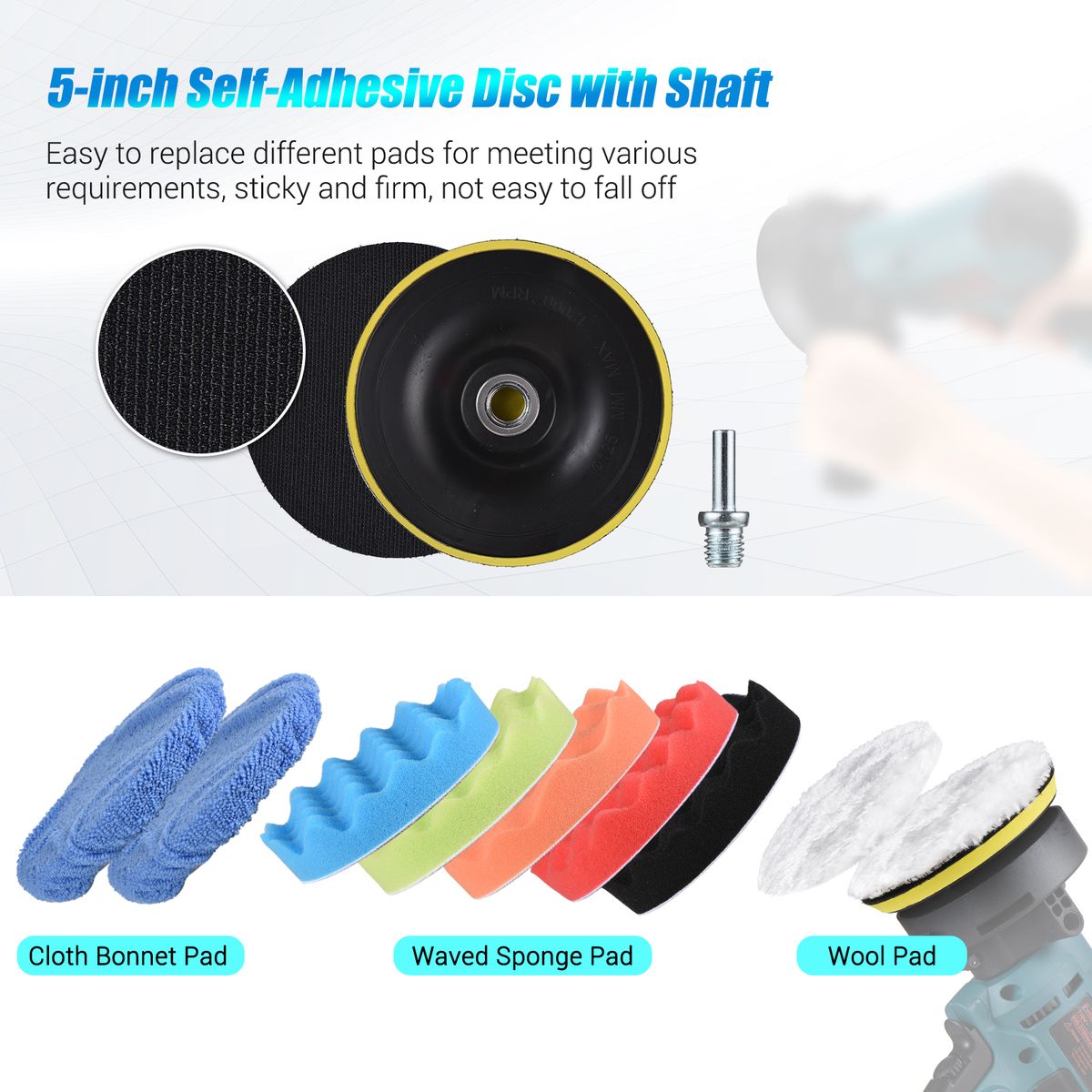 11 PCS 5-inch Car Polishing Pad Kit Foaming Buffing Waxing