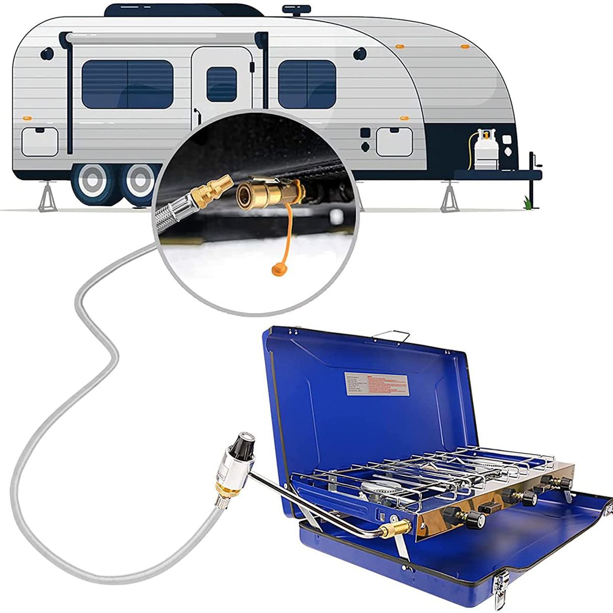 7ft Stainless RV Propane Quick Connect Hose For RV To Grill