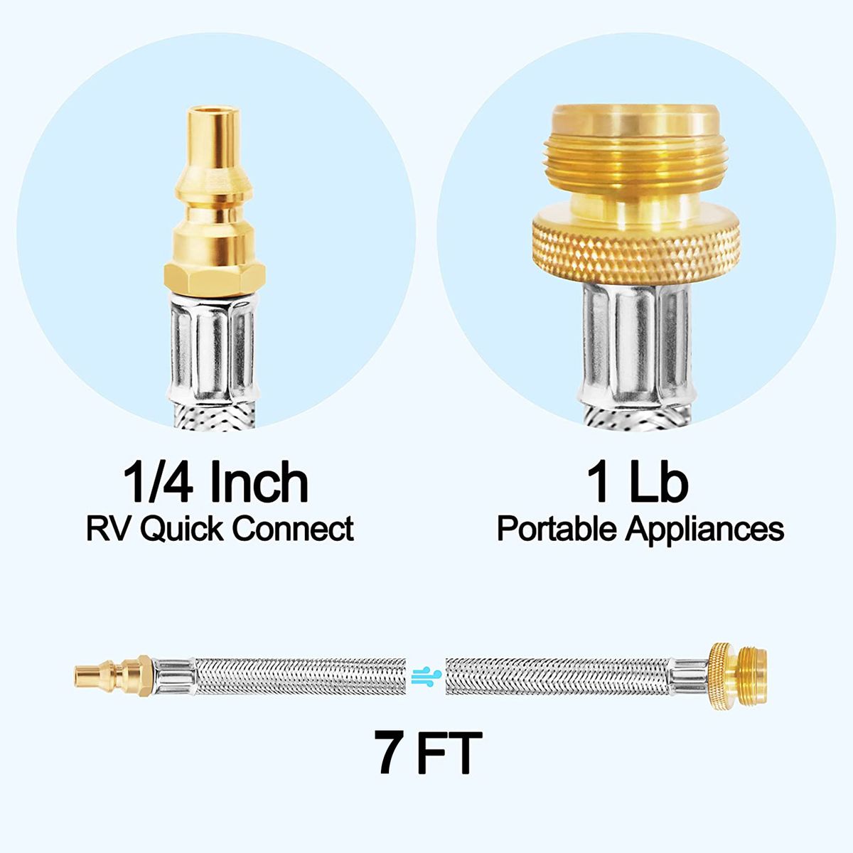 7ft Stainless RV Propane Quick Connect Hose For RV To Grill