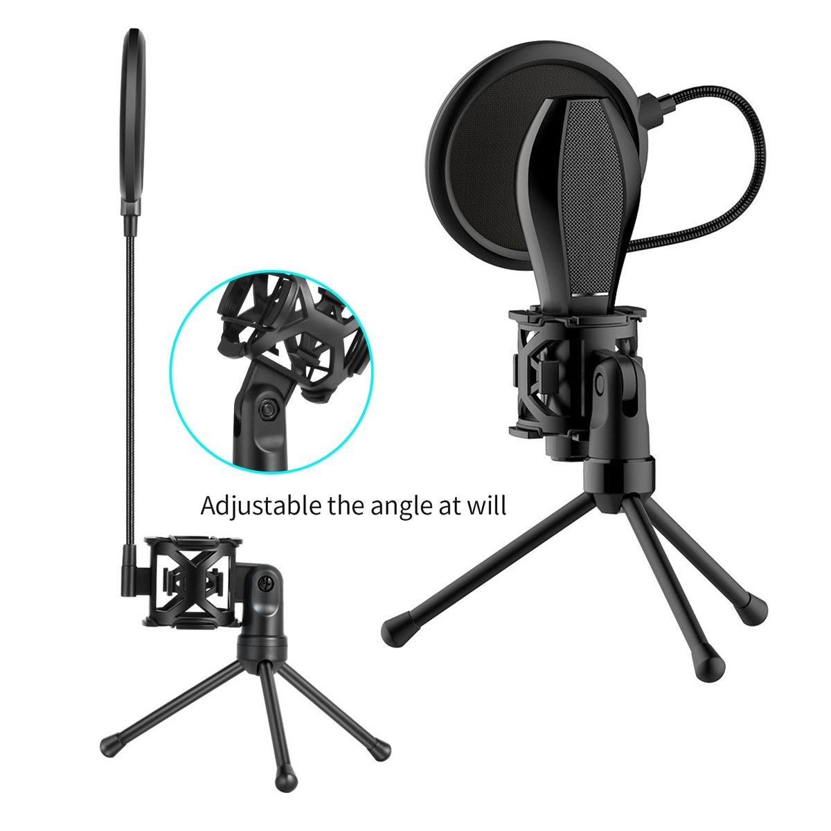 Desktop Microphone Tripod Stand Foldable Mic Stand With
