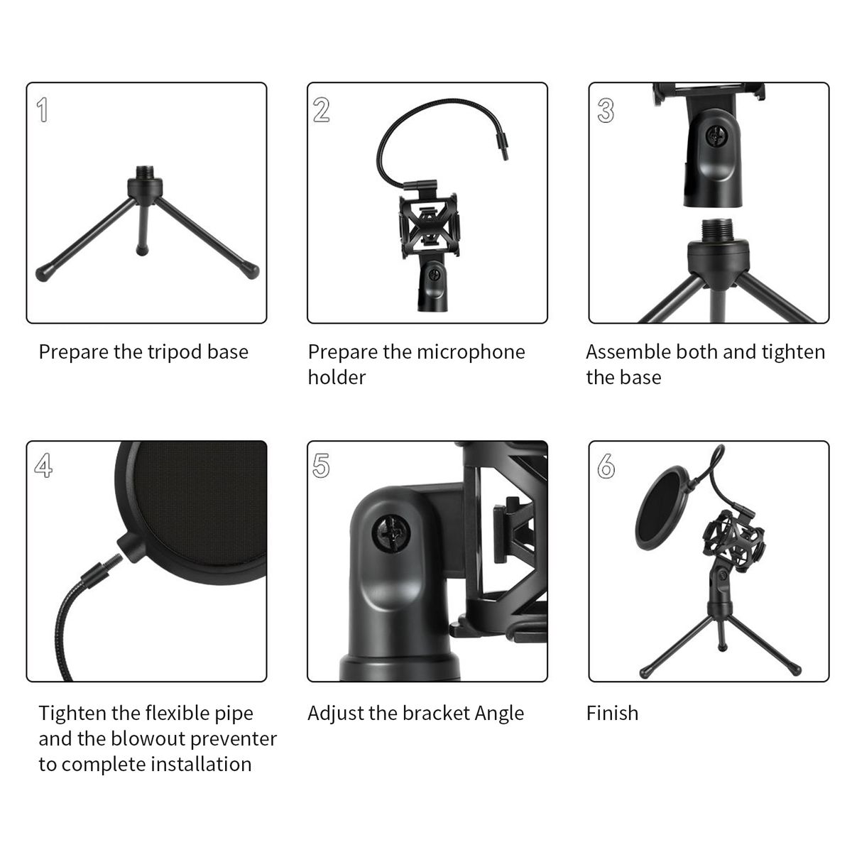 Desktop Microphone Tripod Stand Foldable Mic Stand With