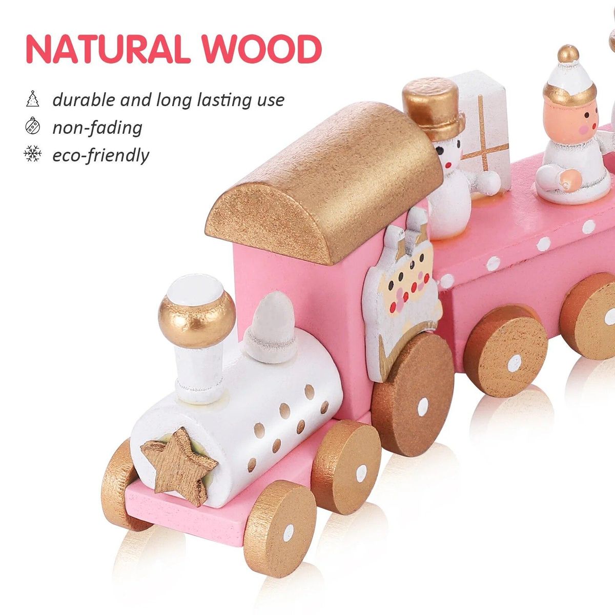 Christmas Wooden Train Ornament with Snowman and Bear Train Rail Set for Kids Christmas Party Kindergarten Decoration,