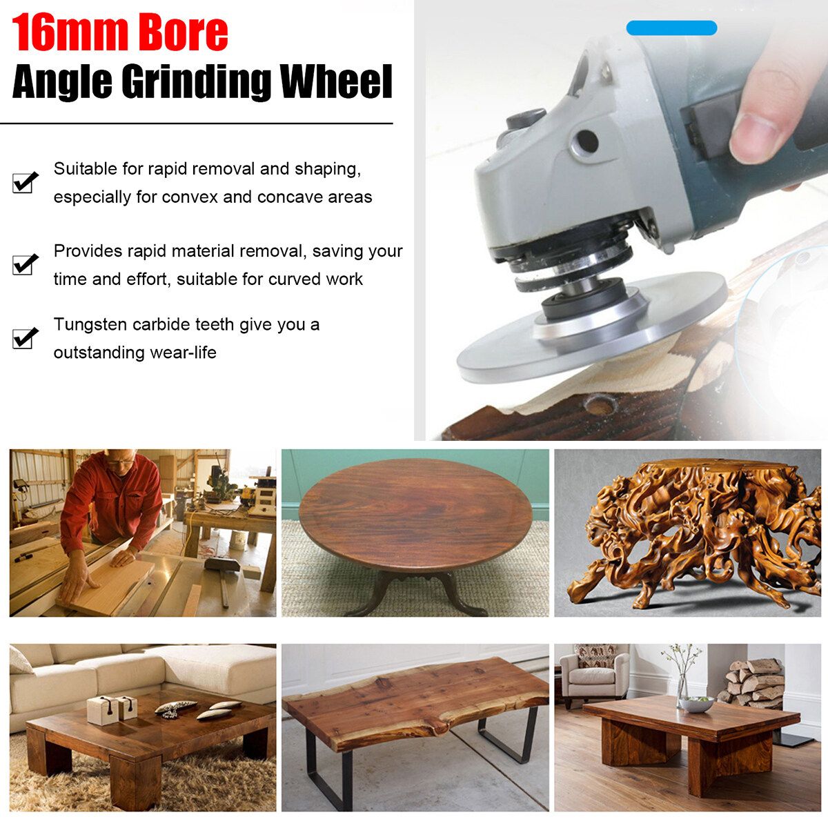 84mm Carbide Angle Grinding Wheel Wood Sanding Carving Shaping Disc Grinder Tool Silver
