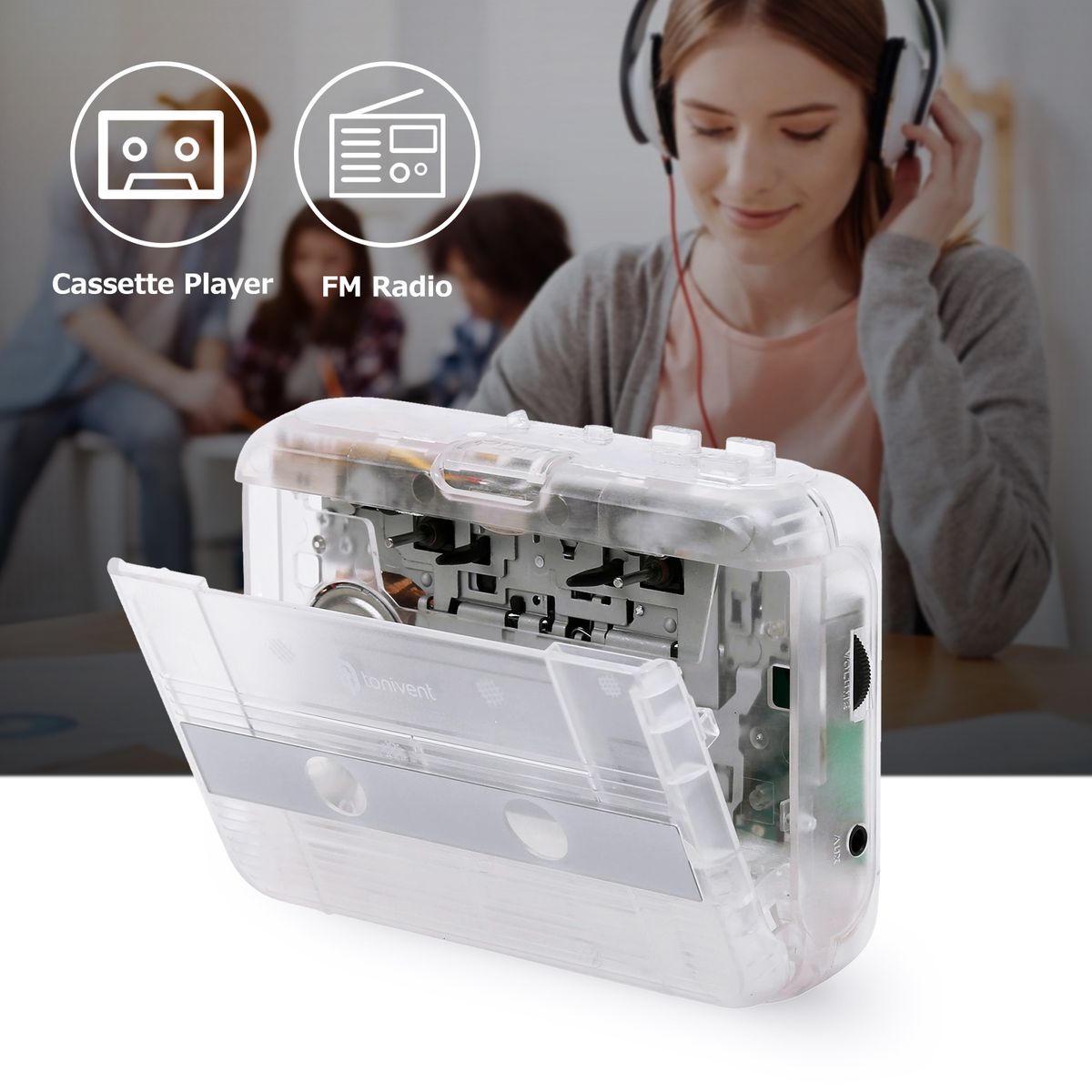 TONIVENT Portable BT Cassette Player Stereo Auto Reverse