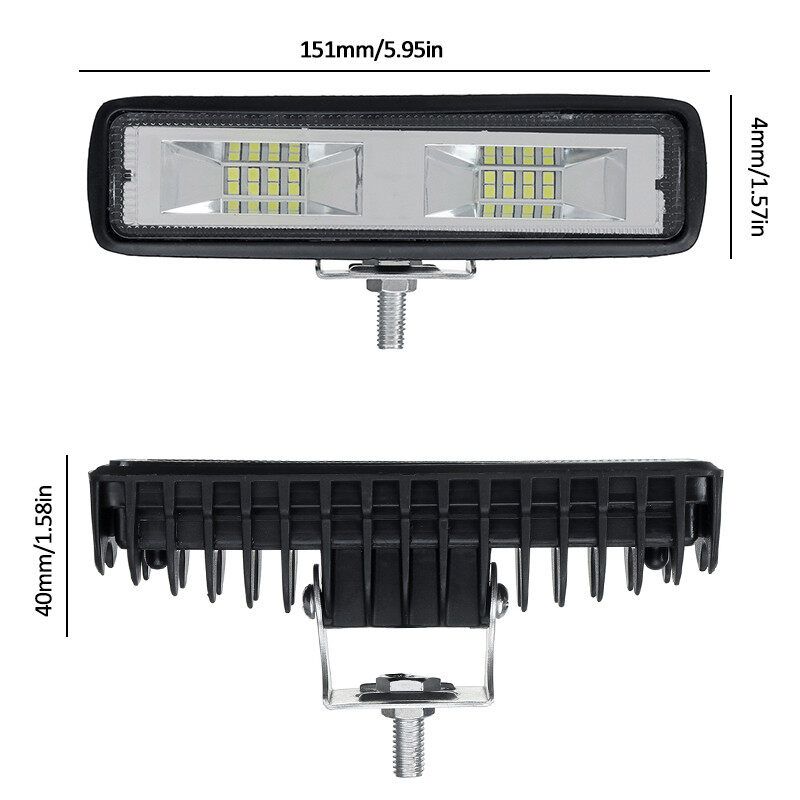 ( 6inch-Flood Beam-Universal) 16led 48W IP67 Car LED Work Light Bar Driving Lamp Inspection Lamp Strip DC10-30V For Perodua Proton ATV Truck Offroad Excavator Tractor 6500K-WHT