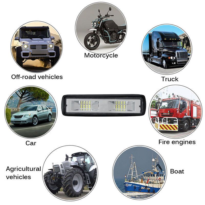 ( 6inch-Flood Beam-Universal) 16led 48W IP67 Car LED Work Light Bar Driving Lamp Inspection Lamp Strip DC10-30V For Perodua Proton ATV Truck Offroad Excavator Tractor 6500K-WHT