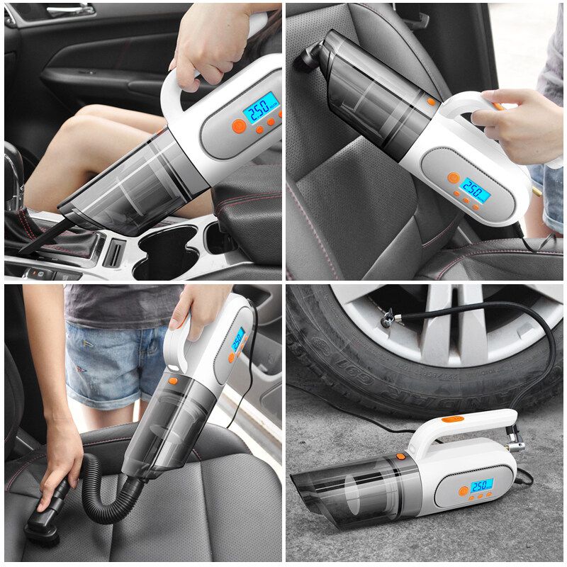 4 In 1 Digital Tyre Tire Inflator Vacuum Cleaner Wet Dry Car Cleaning 120W (White)