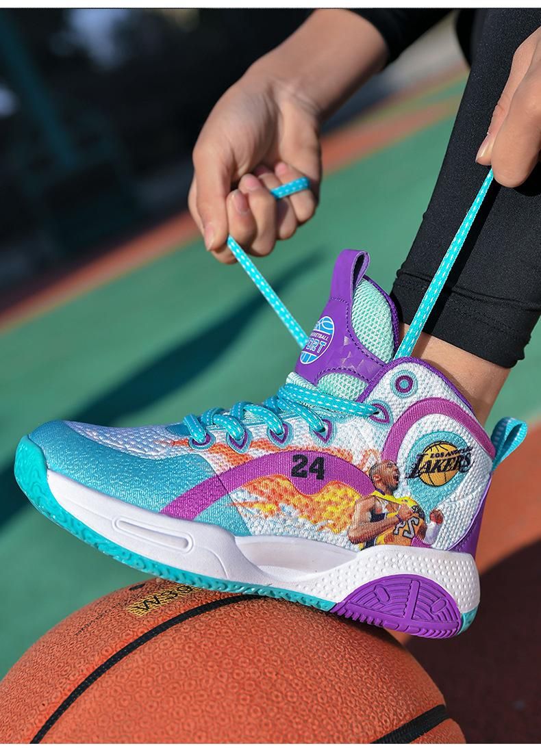 Boys Basketball Shoes Printed Pattern Sneakers Purple