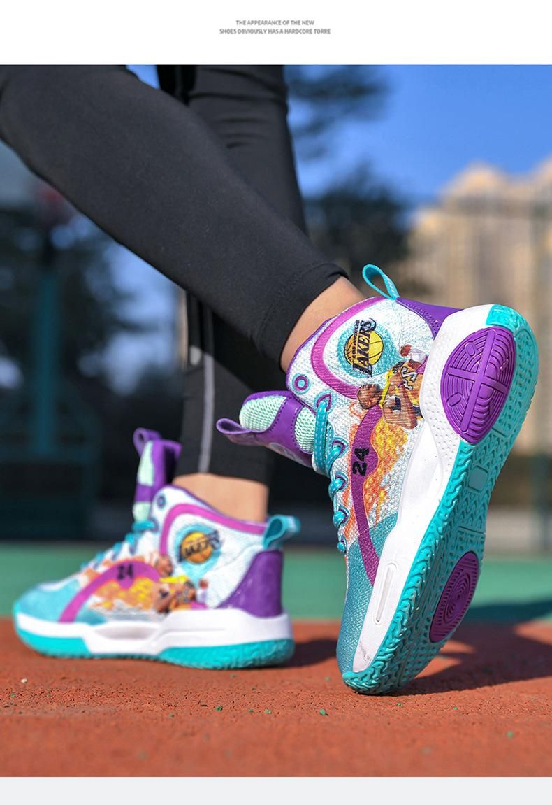 Boys Basketball Shoes Printed Pattern Sneakers Purple