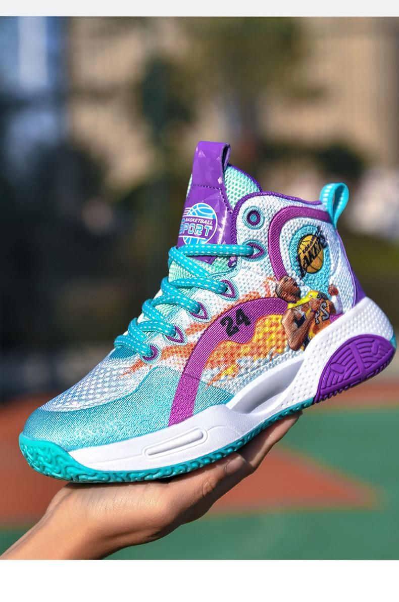Boys Basketball Shoes Printed Pattern Sneakers Purple