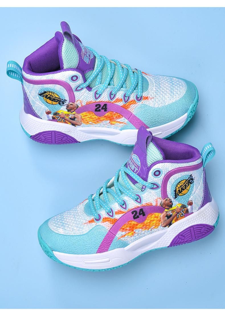 Boys Basketball Shoes Printed Pattern Sneakers Purple