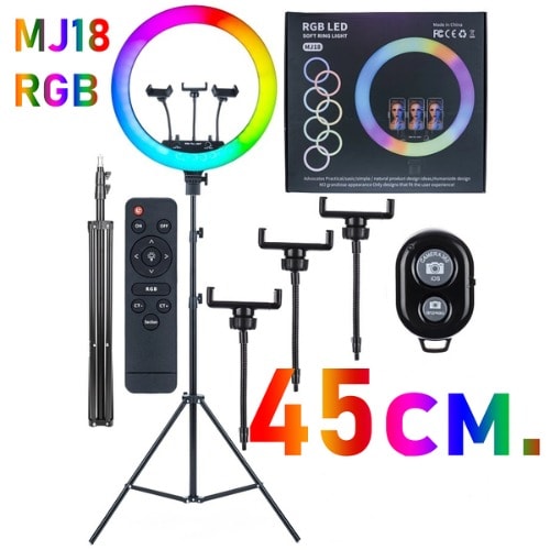 RGB LED Ring Light Mj18 With 2.1m Tripod And  Bluetooth Shutter-45 Cm