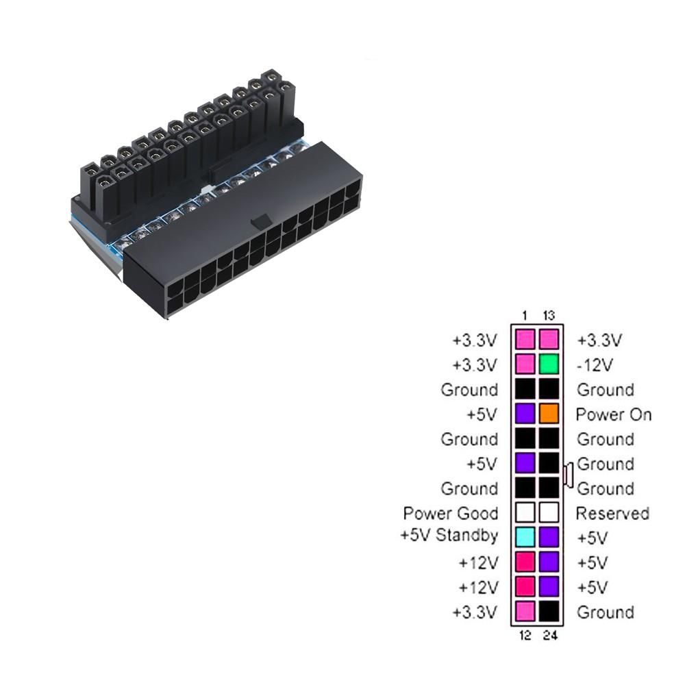 Premium Upward and Downward 90-Degree Mainboard Motherboard ATX 24Pin to 24Pin Power Adapter Connector for ATX Cable
