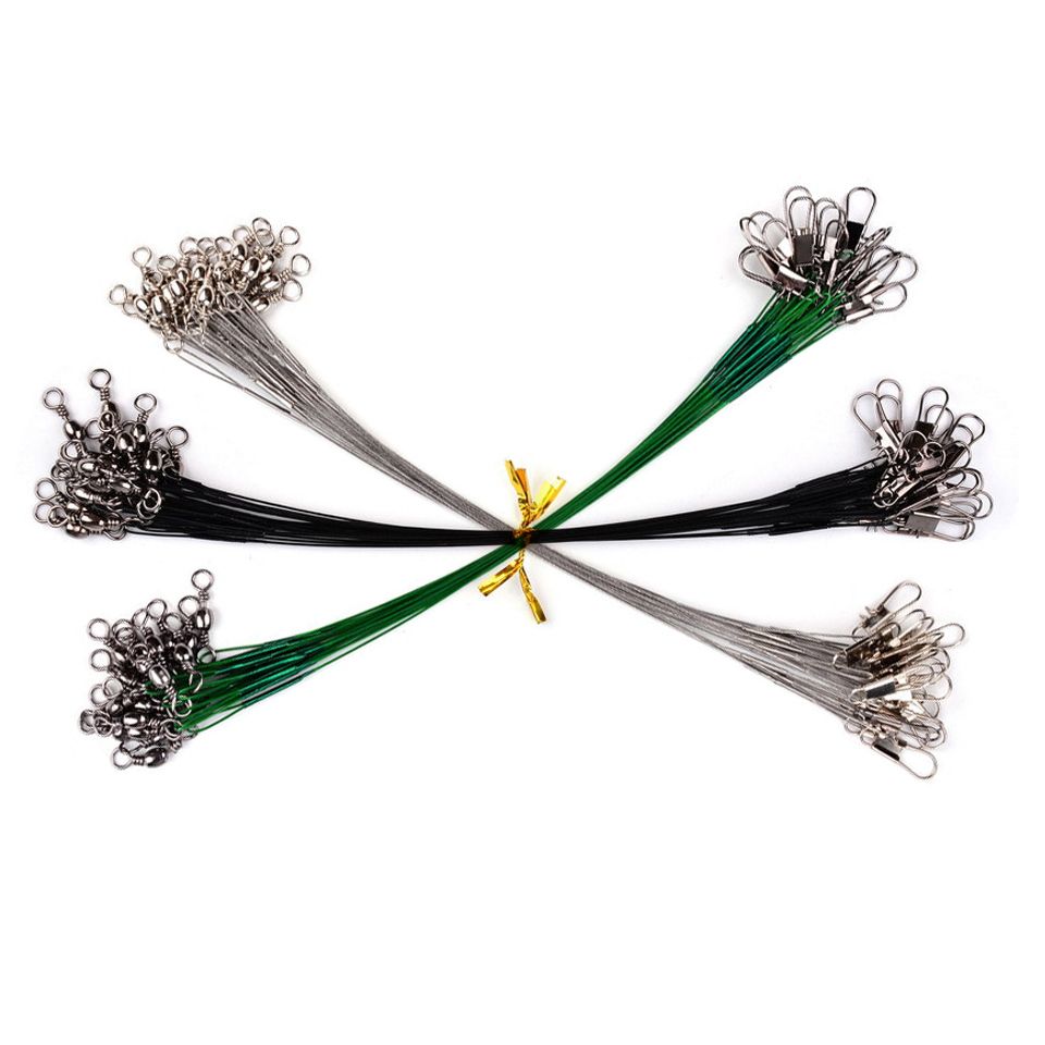 Bite Anti Fishing Swivel Accessory Lead Steel Fishing Core With 15CM-30CM Wire Line Steel Leash 20PCS Wire Leader Fishing