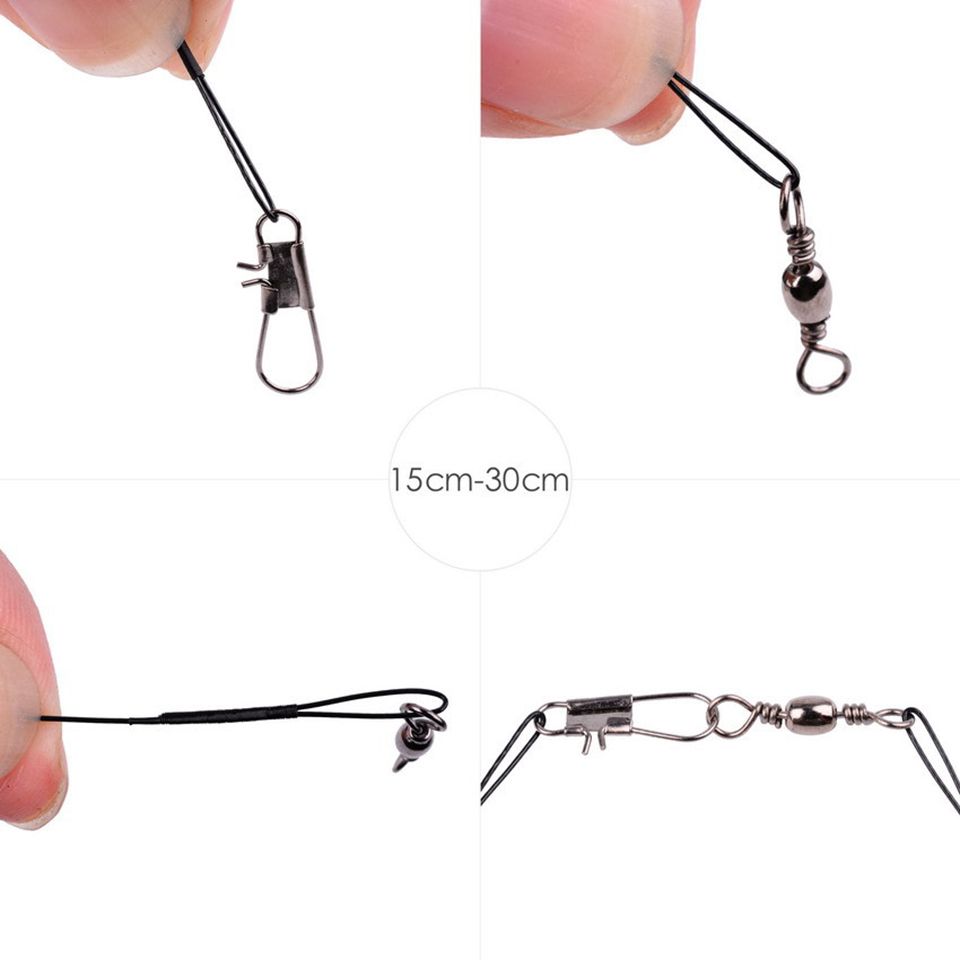 Bite Anti Fishing Swivel Accessory Lead Steel Fishing Core With 15CM-30CM Wire Line Steel Leash 20PCS Wire Leader Fishing