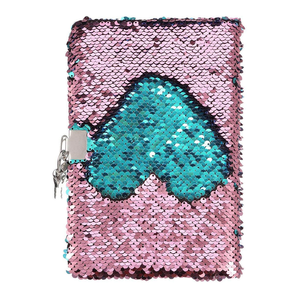 Kid Girls Magic Reversible Sequin Notebook Diary Lined A5 Journal W/ Lock & Key Hu Lan Anti Powder