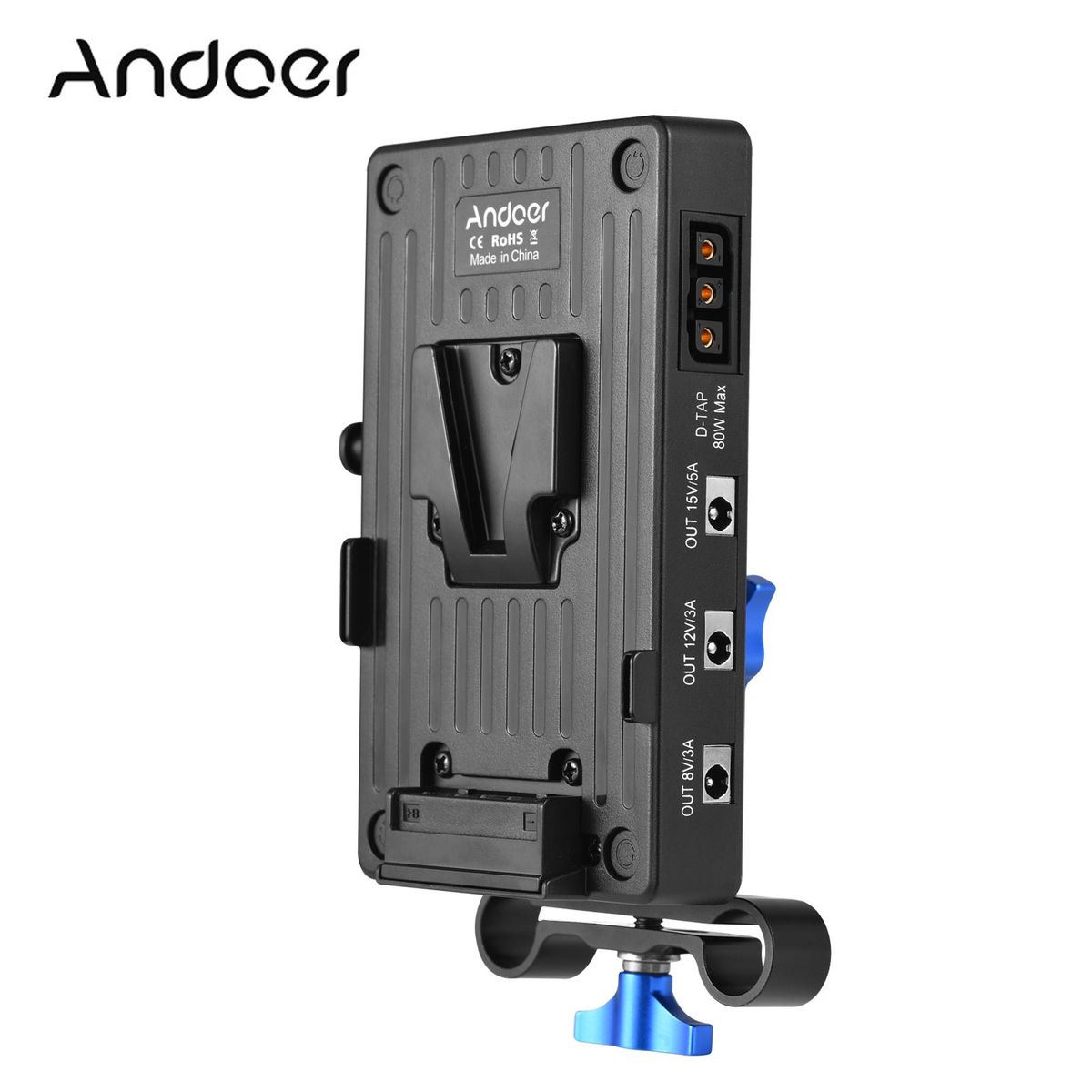 Andoer V Mount Battery Plate V Lock Battery Adapter Plate 65W PD Fast Charging with 15mm Rod Clamp Adjustable Arm 8V/12V/15V DC Outputs D-Tap Output Accessories Replacement for Canon Sony DSLR Camera