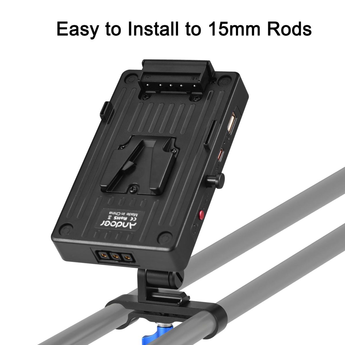 Andoer V Mount Battery Plate V Lock Battery Adapter Plate 65W PD Fast Charging with 15mm Rod Clamp Adjustable Arm 8V/12V/15V DC Outputs D-Tap Output Accessories Replacement for Canon Sony DSLR Camera