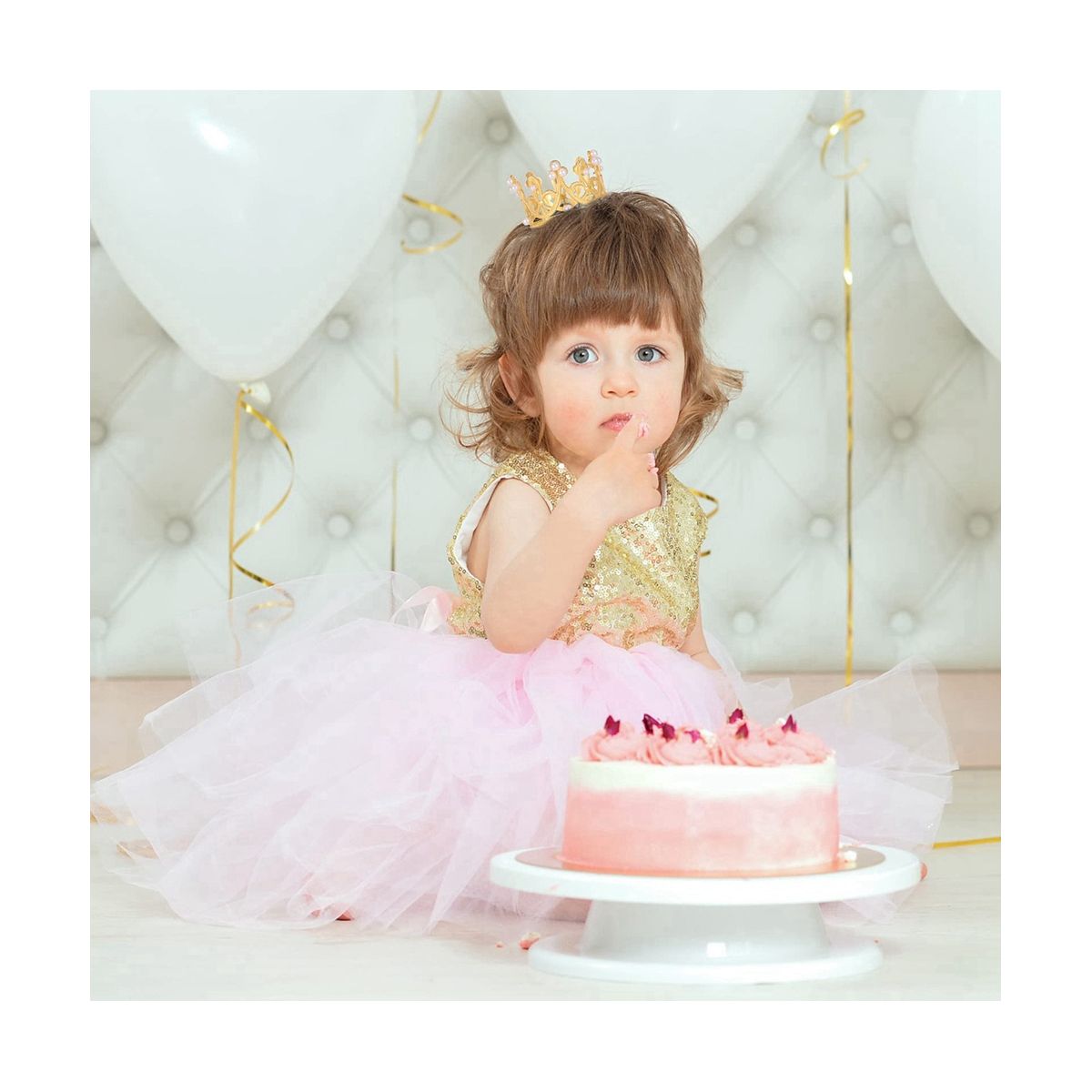 6Pcs Gold Mini Crown Cake Topper Small Crystal Pearl